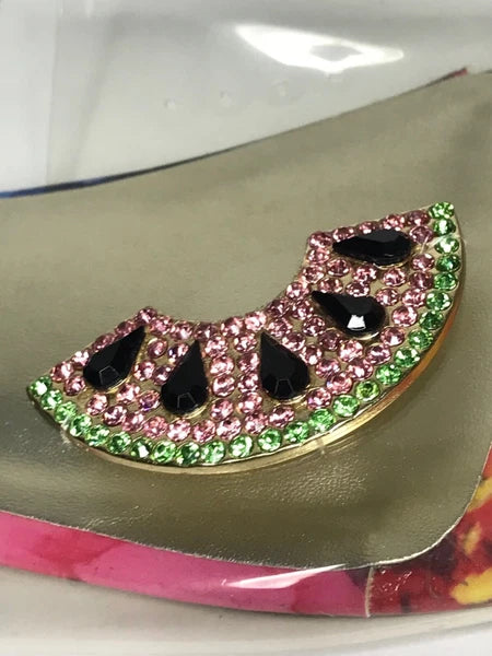 Nanette Lepore Women's Sandals Jeweled Transparent Watermelon Floral Sz 8M