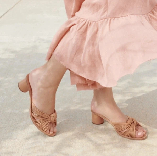 Loeffler Randall Celeste Mignon Knot Mule Size 5.5B Tan Leather Luxury 2” Heel