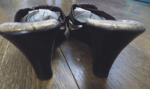 Dezario Slides Sandals 3" Heel Textured Metallic Bronze Rhinestone Bling USA 8.5