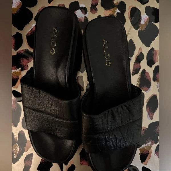 ALDO Y2K Style Libby Black Leather Platform Sandal Slides in 40 US 10