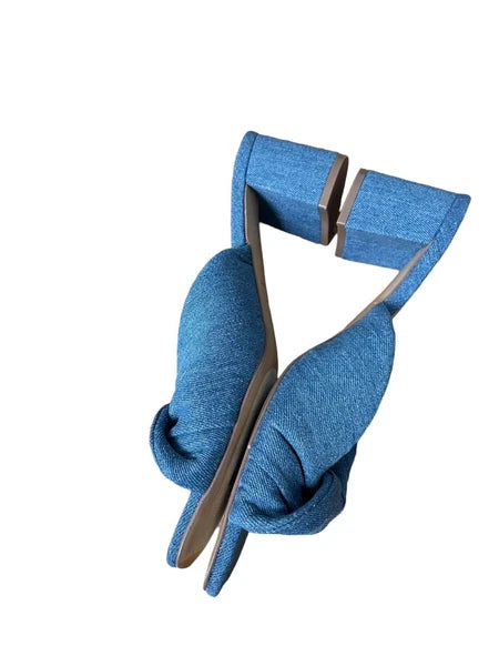 Katy Perry Knot Heeled Sandals The Tooliped Blue Denim Y2K Style Size 10