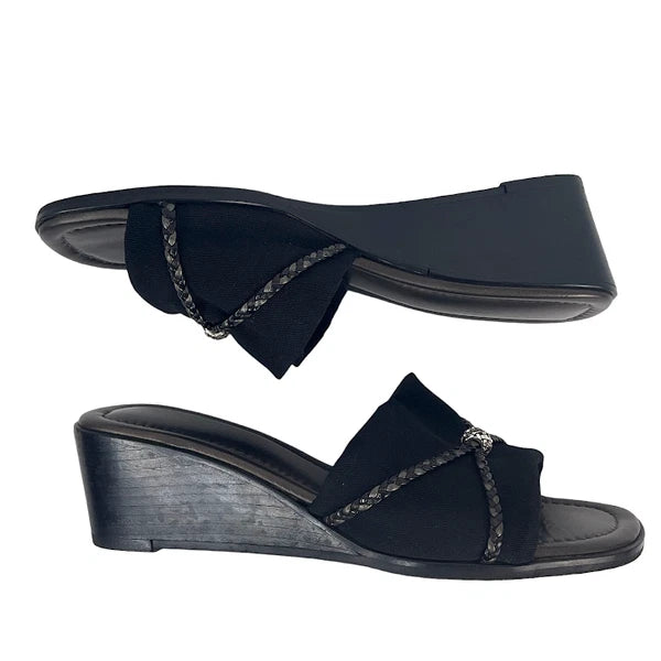 Brighton Sandals Isis Women’s 10M Black Braided Slide Low Wedge Y2K Slip On
