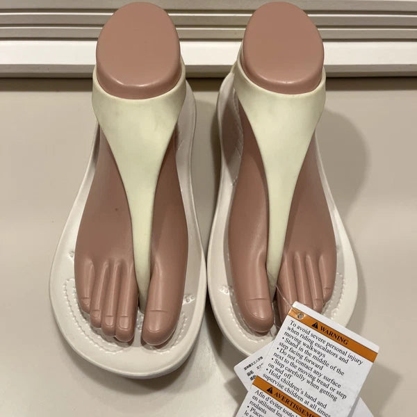 CROCS Women 8 Sexi Flip Flop Thong PALE YELLOW WHITE Serena Sandals NEW NWT