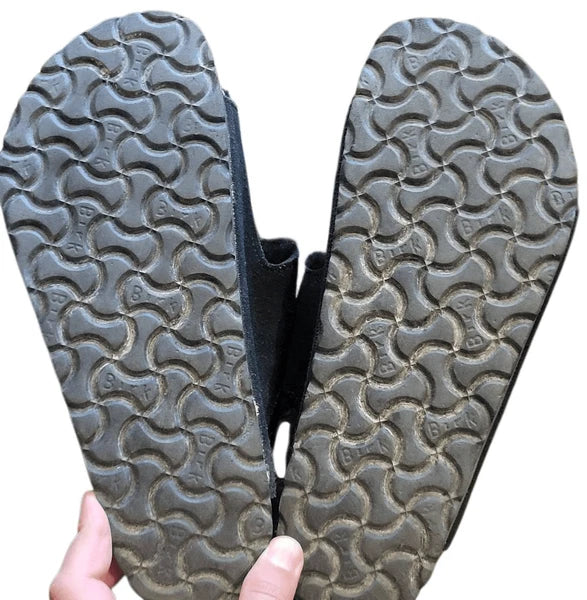 Birkenstock Sandals Women's 7 Black Arizona Shearling Lined Cozy Suede Leather