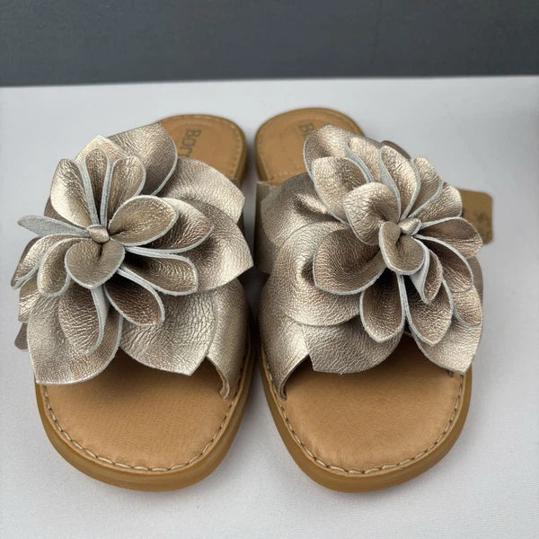 Born Ivory Leather Sandal Flower Slip On Slide Panna Cotta Gold Size 6 M
