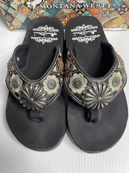 Montana West Womens 8 Sandals Western Style Platform Flip Flops Concho