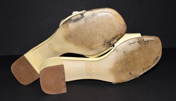 Franco Sarto Neat Yellow Patent Leather Buckle Toe Slide Sandals Size 9M Brazil