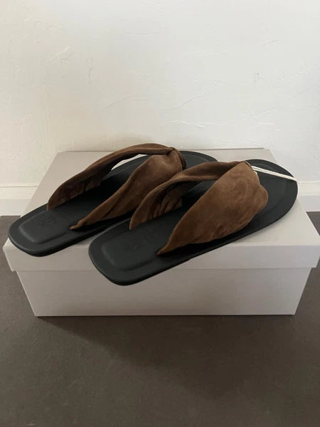 Brunello Cucinelli Brown Suede Flip Flop Thong Sandals, 39.5 (US 9.5) MSRP: $995