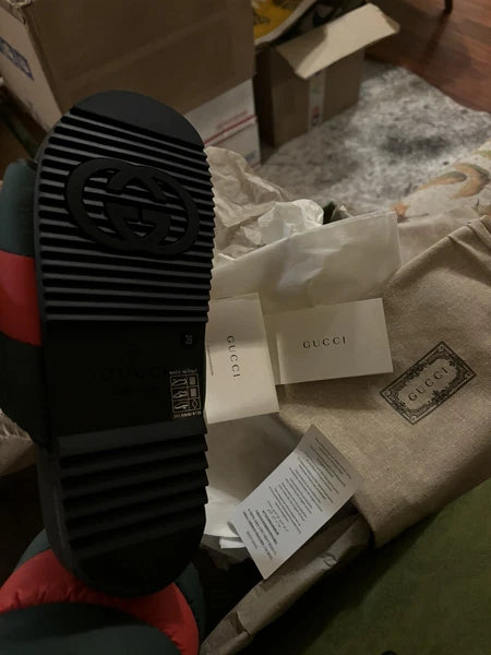 Gucci Puffer Nylon Slides Black/Red/Green Sandal Unisex  Size 39 US 8