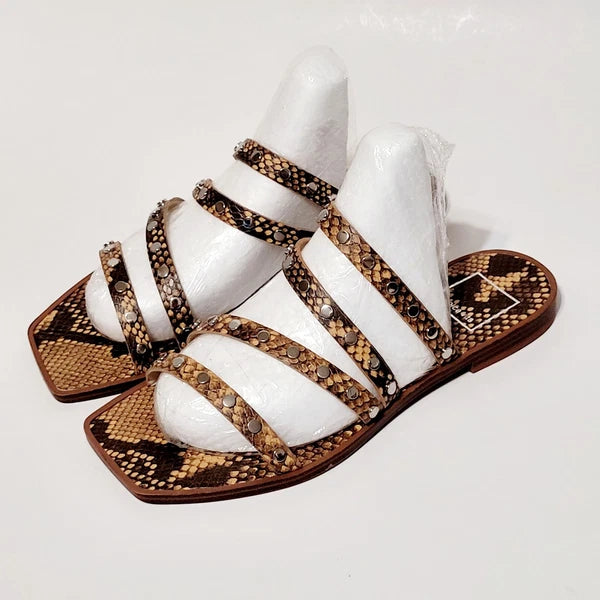 Dolce Vita Izabel Stud Mango Snake Print Square Toe Flat Slide Sandals Wms 6.5M