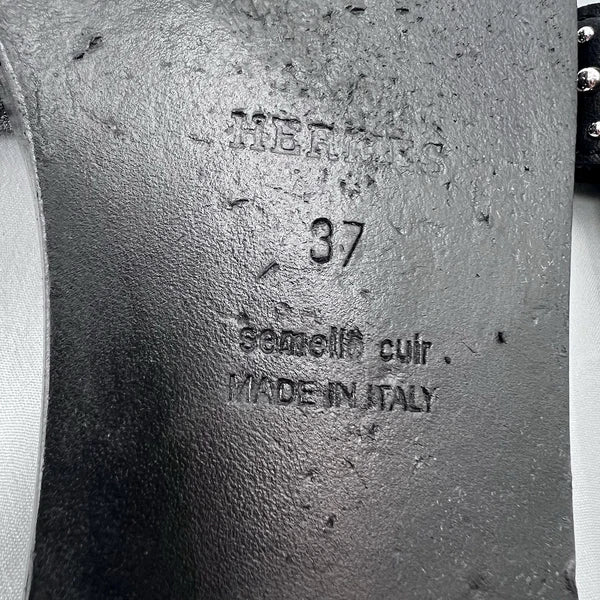 Hermes Oran Black Leather Studded Slide Sandals Womens Size EU 37 / US 6.5