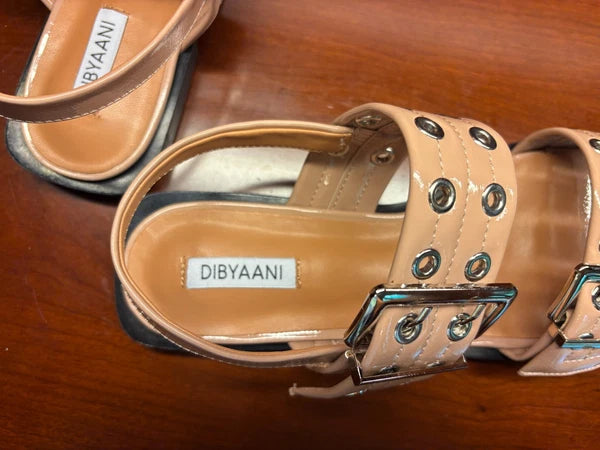 DIBYAANI Tan Patent Leather Women’s Sandals US 10