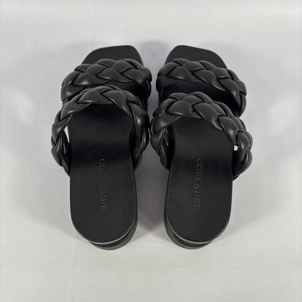 BERNARDO Luxury Leather Woven Braided Slides Womens Sz 6M Black Slip On