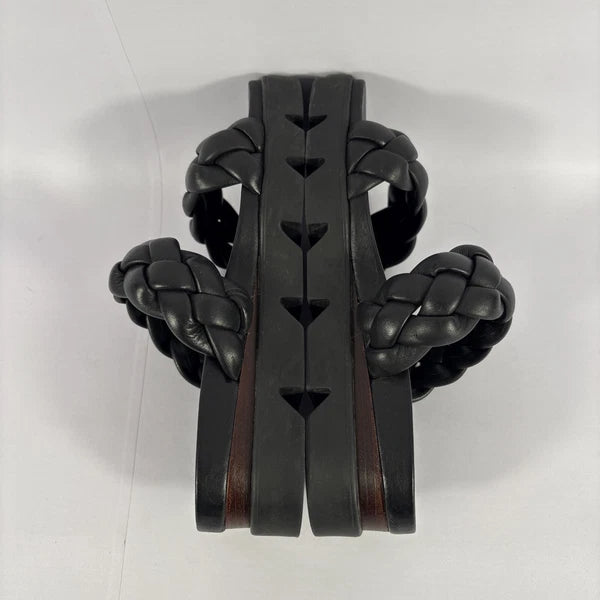 BERNARDO Luxury Leather Woven Braided Slides Womens Sz 6M Black Slip On