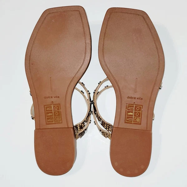 Dolce Vita Izabel Stud Mango Snake Print Square Toe Flat Slide Sandals Wms 6.5M