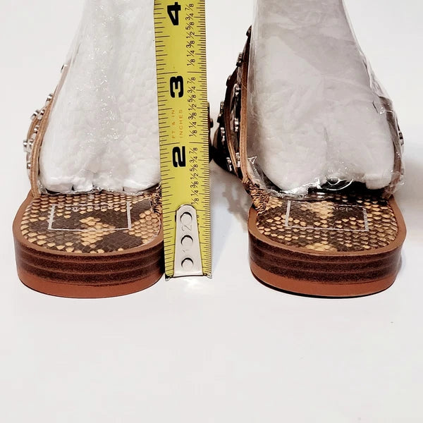 Dolce Vita Izabel Stud Mango Snake Print Square Toe Flat Slide Sandals Wms 6.5M