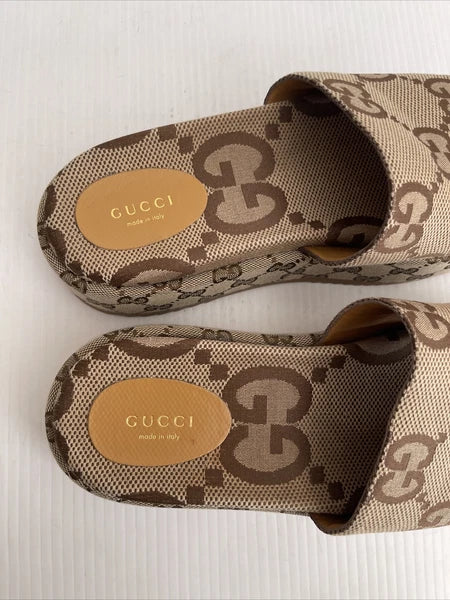 Gucci Womens Angelina Maxi GG Platform Slide Sandals- Beige Canvas- 40.5 /10.5US