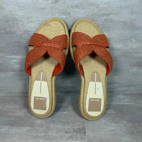 Dolce Vita Woven Orange Slide Sandals Raffia Slip On Casual Summer Shoes 5.5