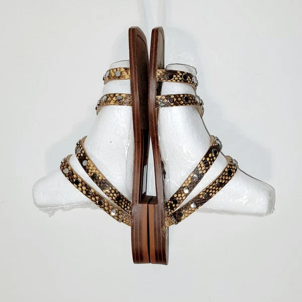 Dolce Vita Izabel Stud Mango Snake Print Square Toe Flat Slide Sandals Wms 6.5M