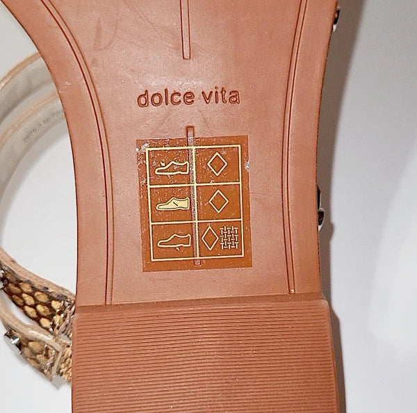 Dolce Vita Izabel Stud Mango Snake Print Square Toe Flat Slide Sandals Wms 6.5M