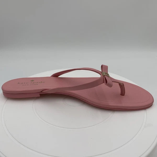 Kate  Spade Tatum New York Pink Leather Bow-Thong Sandals Spade Charm Size 9B