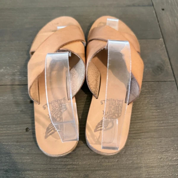 Ancient Greek Tan Cross-Strap Sandals Leather Women’s Size 38/8
