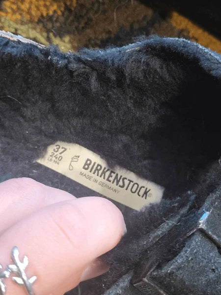 Birkenstock Sandals Women's 7 Black Arizona Shearling Lined Cozy Suede Leather