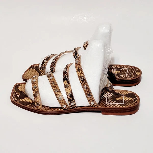 Dolce Vita Izabel Stud Mango Snake Print Square Toe Flat Slide Sandals Wms 6.5M