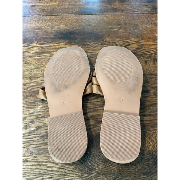 Leather Criss Cross Slide Sandals Square Toe Slip On Flats Size 9