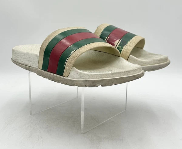 Gucci Men's Beige Striped Slide Sandals Size 12