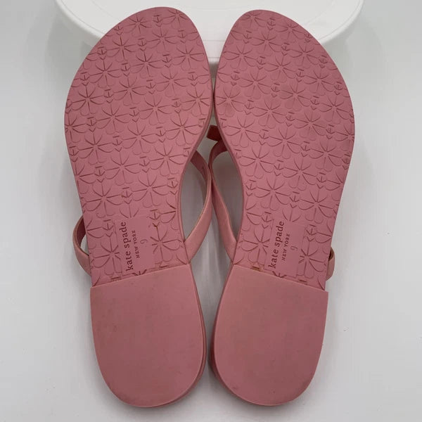 Kate  Spade Tatum New York Pink Leather Bow-Thong Sandals Spade Charm Size 9B