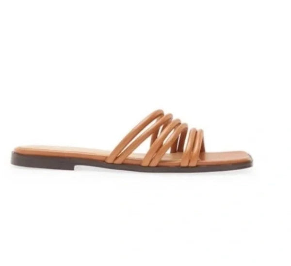 FRAME Le Capri Strappy Slide Sandals  Tan Leather Sz 40 $298
