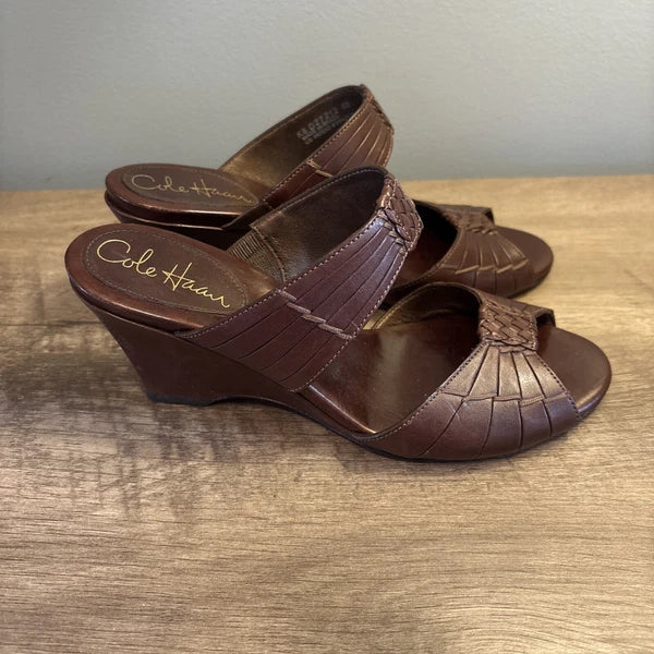 Cole Haan Air Huarache Slide Wedge Sandal Womens Size 6B Slip On Leather Carob