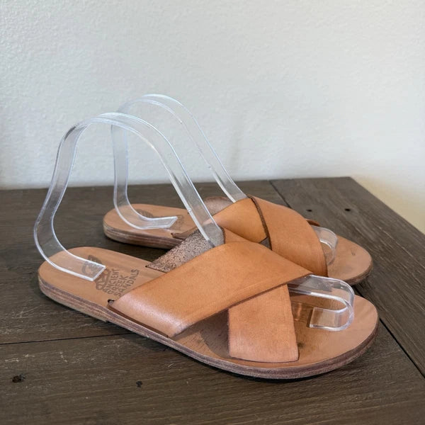 Ancient Greek Tan Cross-Strap Sandals Leather Women’s Size 38/8