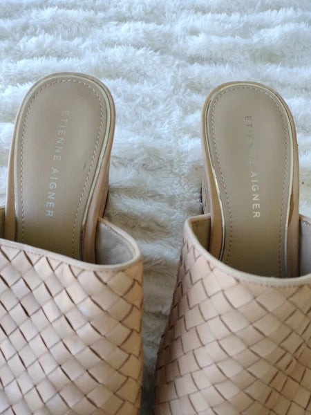 ETIENNE AIGNER Devin Sz 8  Sandals Platforms Women's Natural Cork Wedges Slides