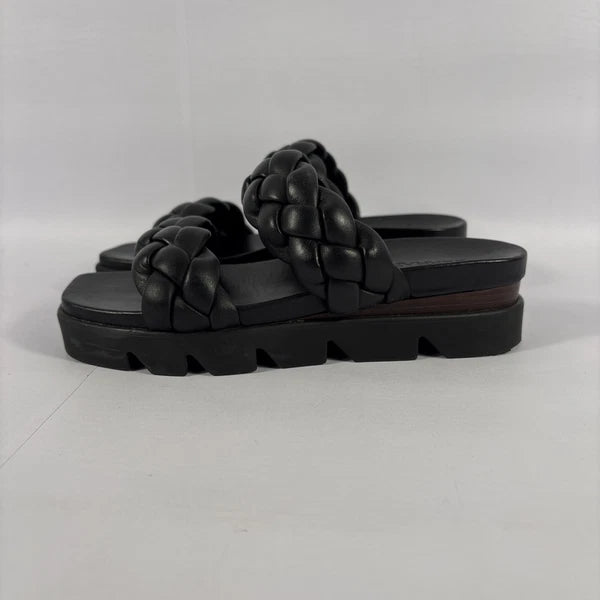 BERNARDO Luxury Leather Woven Braided Slides Womens Sz 6M Black Slip On