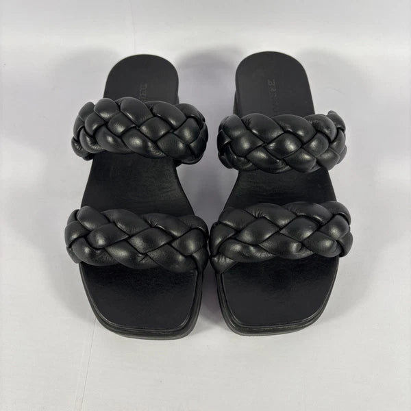 BERNARDO Luxury Leather Woven Braided Slides Womens Sz 6M Black Slip On