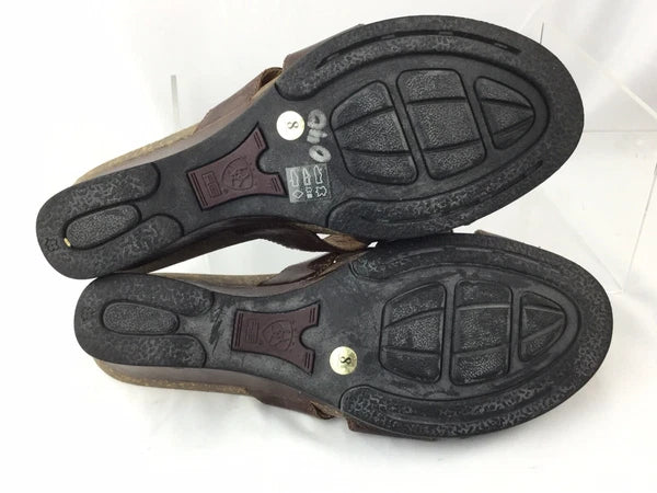 ARIAT Brown Leather Cork Wedge Slide Silver Ring Style 20903 Sandals Sz 8B