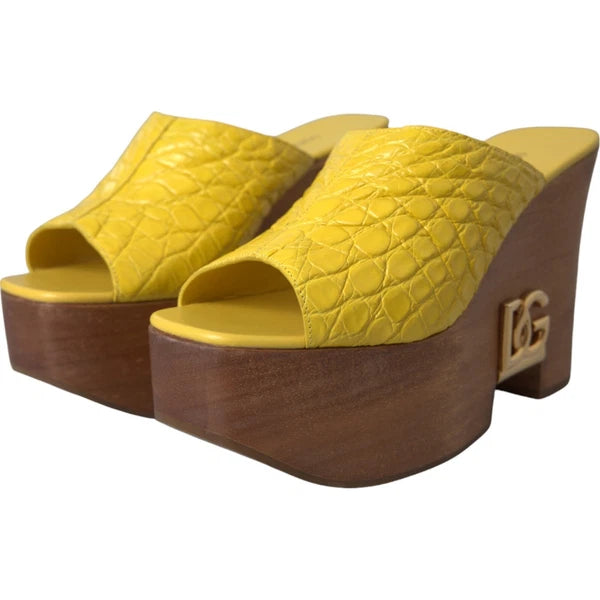 DOLCE & GABBANA Shoes Yellow Leather Wood Mule Wedge Slides EU39 / US8.5 1500usd
