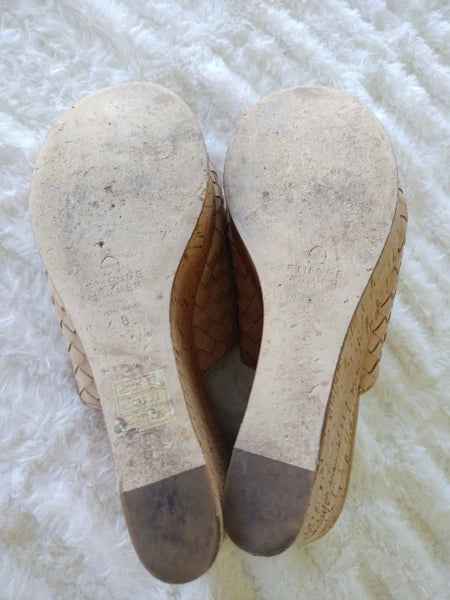 ETIENNE AIGNER Devin Sz 8  Sandals Platforms Women's Natural Cork Wedges Slides
