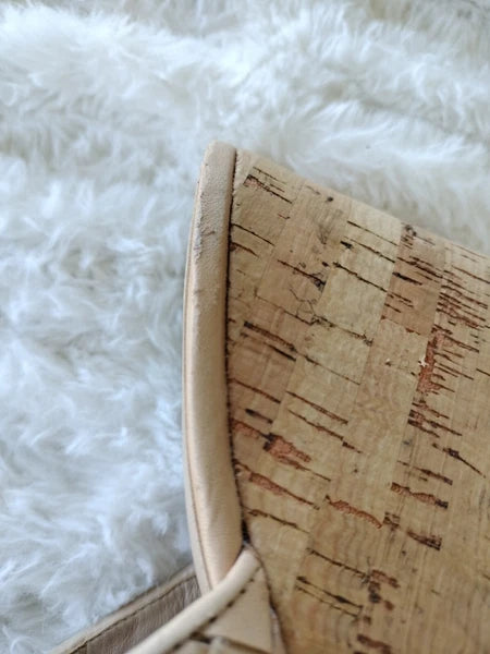 ETIENNE AIGNER Devin Sz 8  Sandals Platforms Women's Natural Cork Wedges Slides