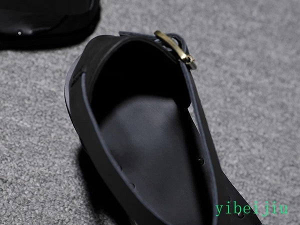 Fashion Men's Real Leather Summer Beach Roman Sandals Studded Shoes Flat Vintage