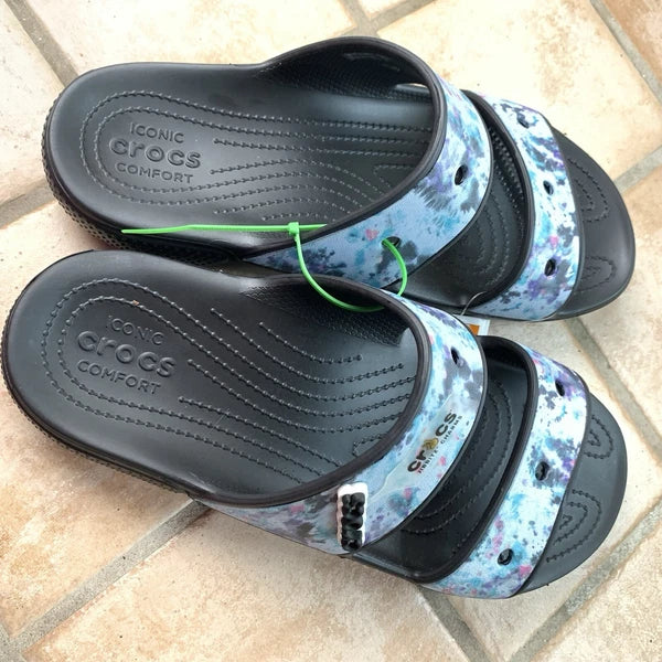 Crocs Classic Blue Tie Dye Style Slides Womens 12 Mens 10 Jibbitz Ready NWT