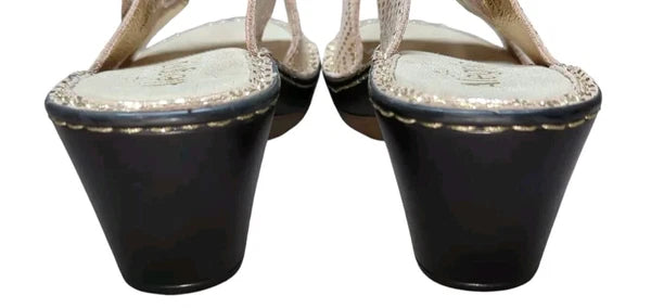 Alegria LOTI Gold Dazzler Sandal Wedge Slide On Open Toe Size 37