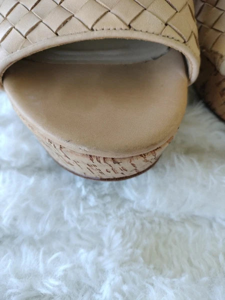 ETIENNE AIGNER Devin Sz 8  Sandals Platforms Women's Natural Cork Wedges Slides