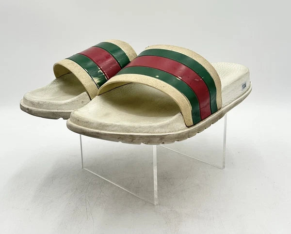 Gucci Men's Beige Striped Slide Sandals Size 12