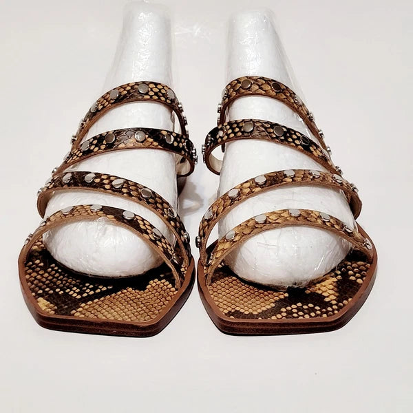 Dolce Vita Izabel Stud Mango Snake Print Square Toe Flat Slide Sandals Wms 6.5M