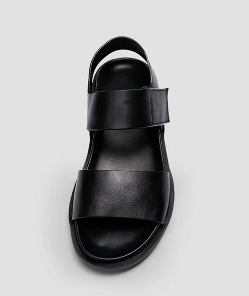 Mens Real Leather Gladiator Sandals Open Toe Beach Shoes Non-slip Flats Summer