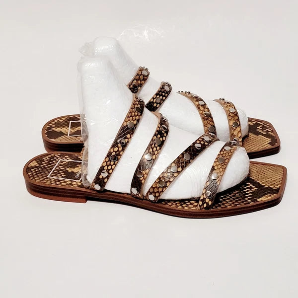 Dolce Vita Izabel Stud Mango Snake Print Square Toe Flat Slide Sandals Wms 6.5M