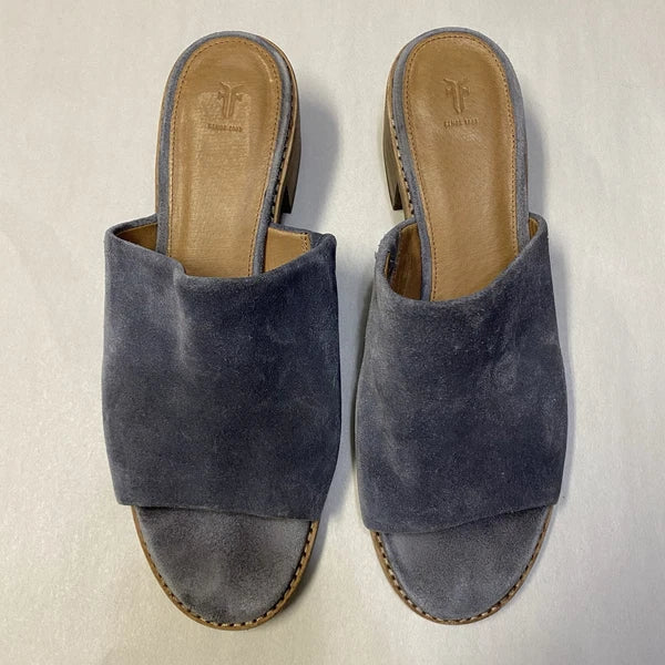 Frye Women’s Mule Sandals Size 10M Block Heel Leather Suede Y2K Style Blue